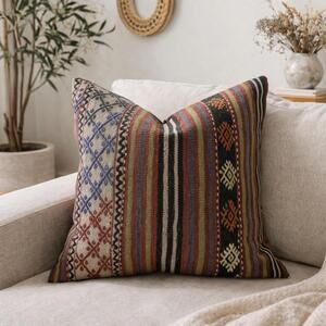 Loloi One of a Kind Vintage Textile Pillow 24x24 Boho Kilim Striped
